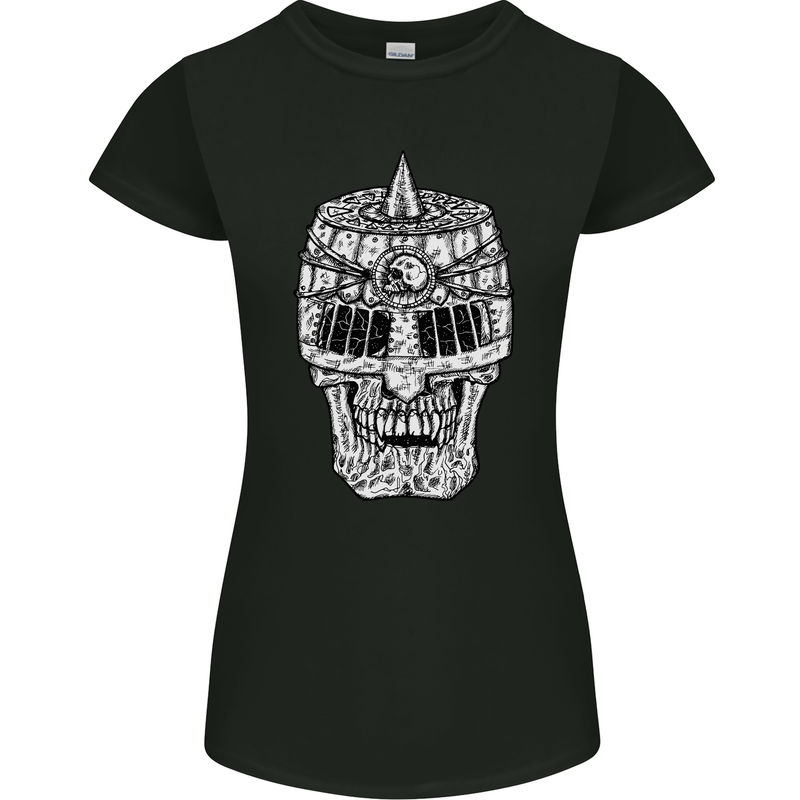 Skull Helmet Medieval  Fantasy Knight Womens Petite Cut T-Shirt Black
