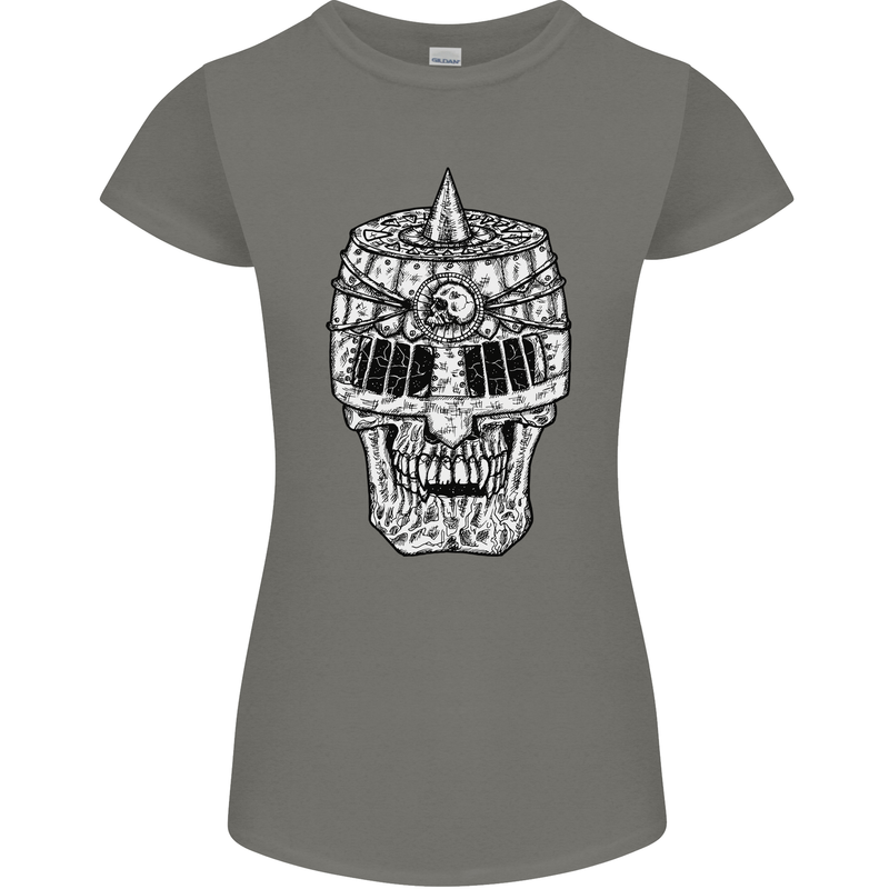 Skull Helmet Medieval  Fantasy Knight Womens Petite Cut T-Shirt Charcoal