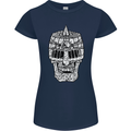 Skull Helmet Medieval  Fantasy Knight Womens Petite Cut T-Shirt Navy Blue