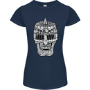 Skull Helmet Medieval  Fantasy Knight Womens Petite Cut T-Shirt Navy Blue