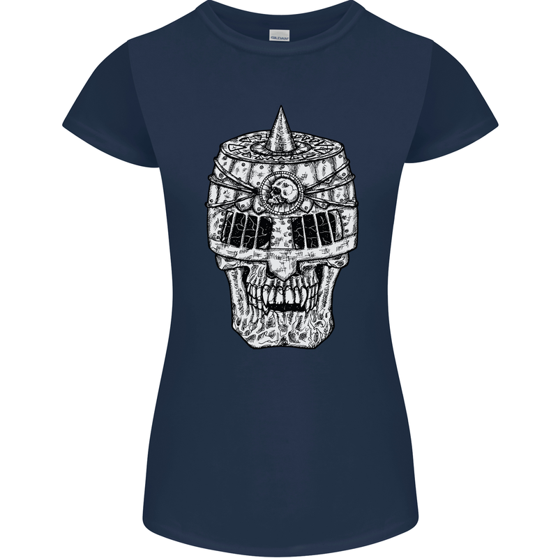 Skull Helmet Medieval  Fantasy Knight Womens Petite Cut T-Shirt Navy Blue
