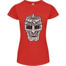 Skull Helmet Medieval  Fantasy Knight Womens Petite Cut T-Shirt Red