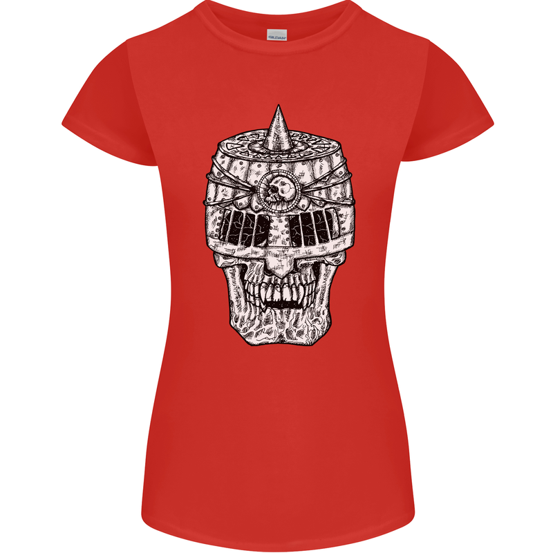 Skull Helmet Medieval  Fantasy Knight Womens Petite Cut T-Shirt Red