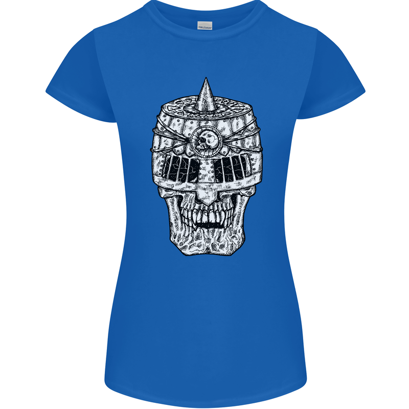 Skull Helmet Medieval  Fantasy Knight Womens Petite Cut T-Shirt Royal Blue