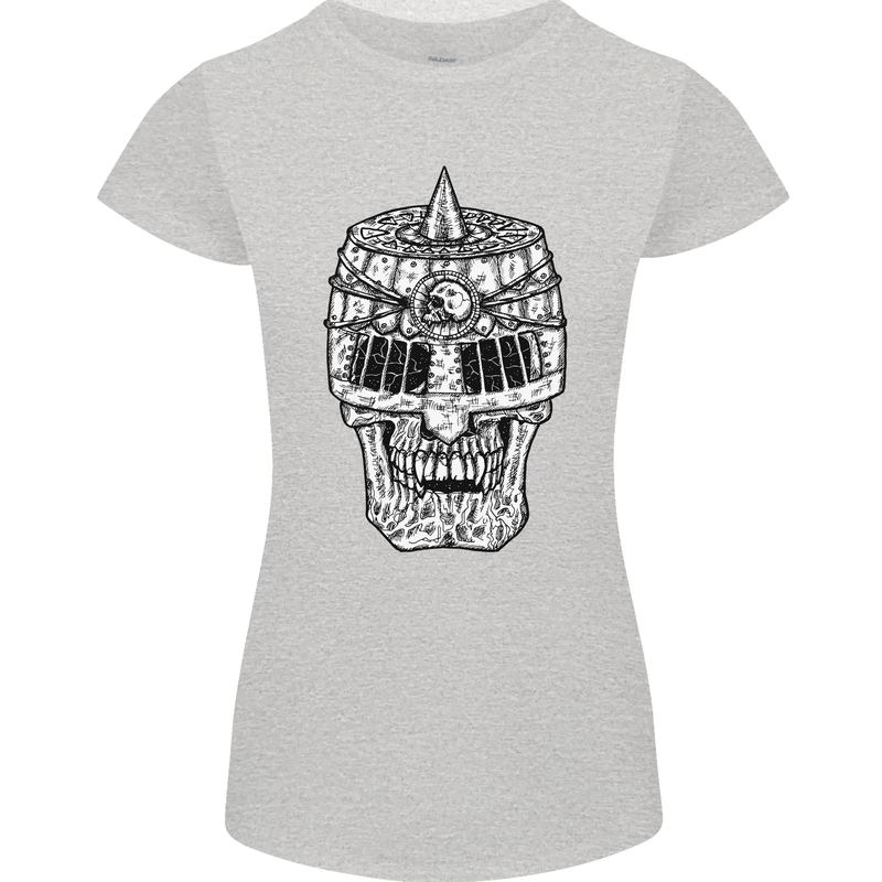 Skull Helmet Medieval  Fantasy Knight Womens Petite Cut T-Shirt Sports Grey