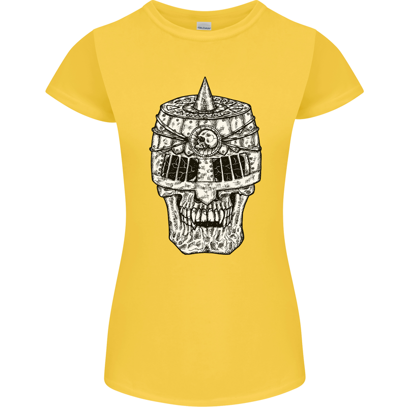 Skull Helmet Medieval  Fantasy Knight Womens Petite Cut T-Shirt Yellow