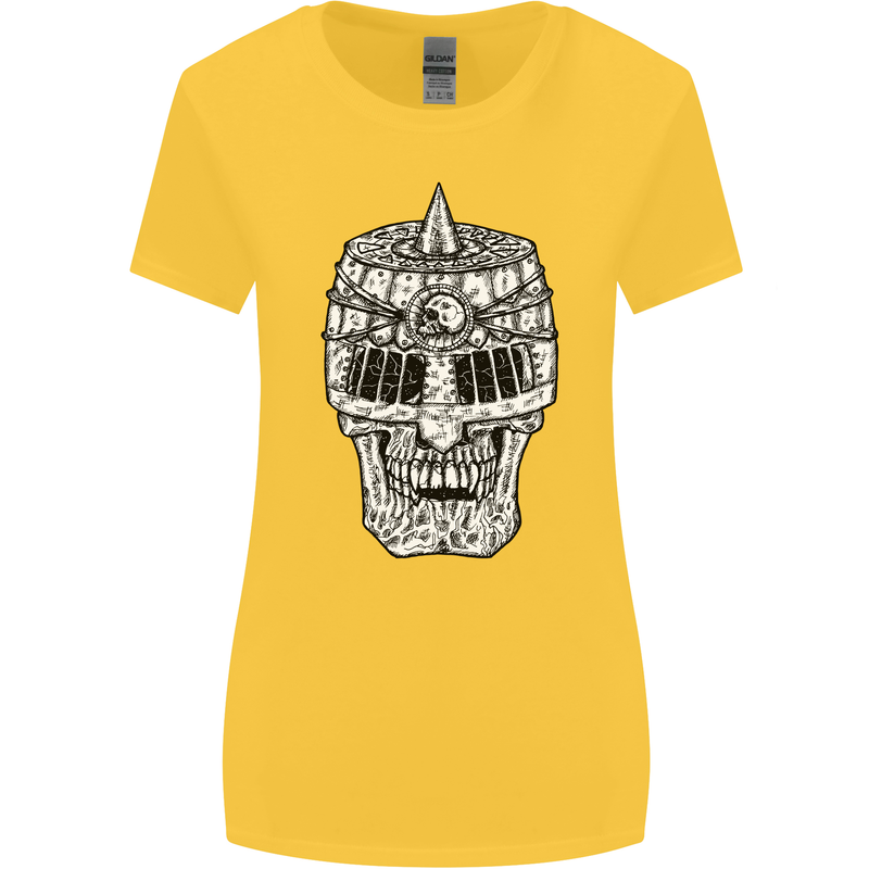 Skull Helmet Medieval  Fantasy Knight Womens Wider Cut T-Shirt Yellow