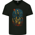 Skull Jumper Fantasy Basketball Player Mens V-Neck Cotton T-Shirt Black