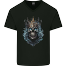 Skull King Mens V-Neck Cotton T-Shirt Black