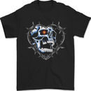 Skull Love in Barbed Wire Heart Mens T-Shirt 100% Cotton Black