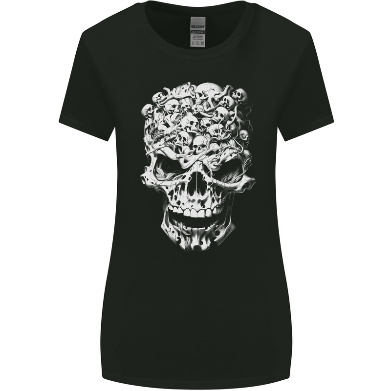 Skull Made of Skulls Heavy Metal Rock Music Womens Wider Cut T-Shirt Black