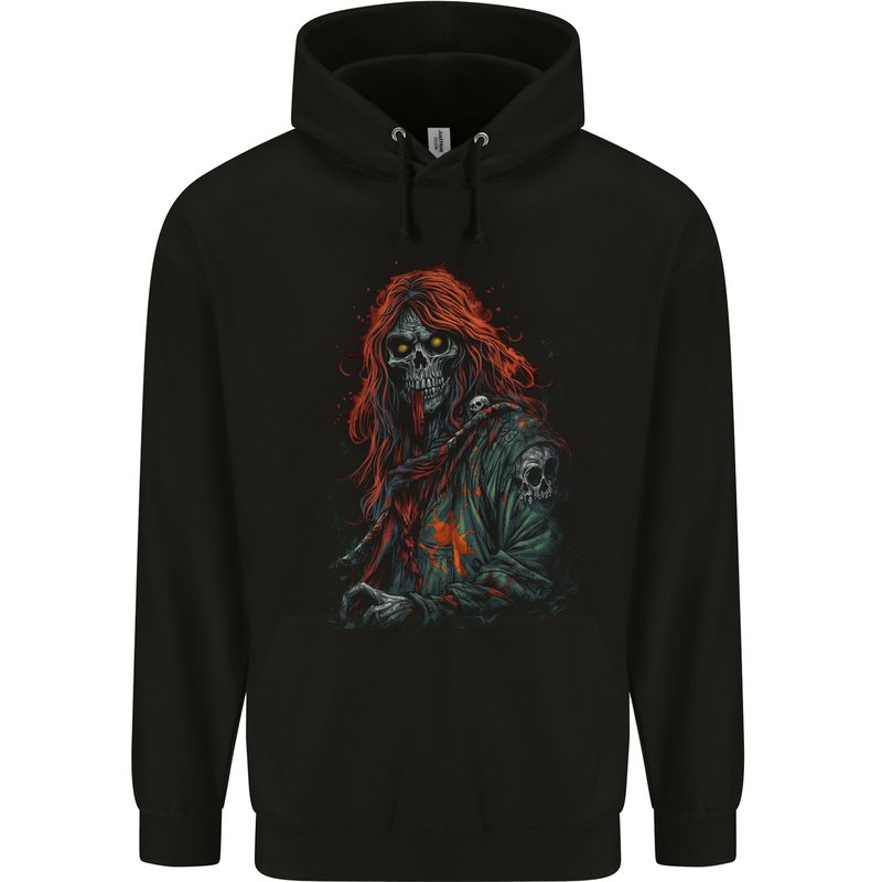 Skull Punk From Hell Grim Reaper Skull Childrens Kids Hoodie Black