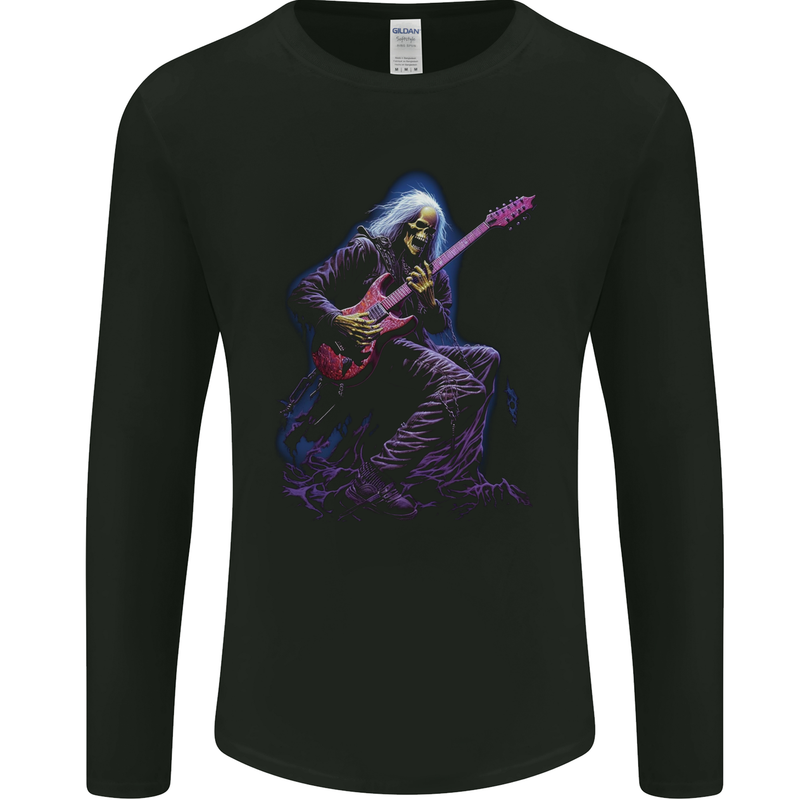 Skull Rocker Rock n Roll Heavy Metal Electric Guitar Mens Long Sleeve T-Shirt Black