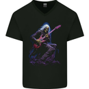 Skull Rocker Rock n Roll Heavy Metal Electric Guitar Mens V-Neck Cotton T-Shirt Black
