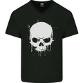 Skull Splatter Mens V-Neck Cotton T-Shirt Black