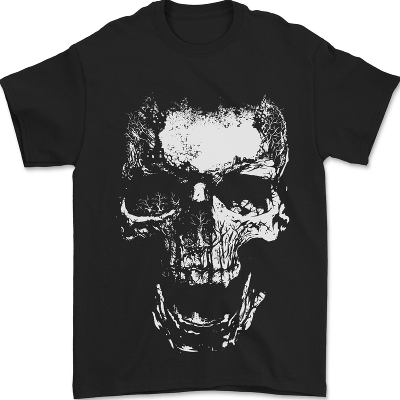 Skull White Mens T-Shirt 100% Cotton Black