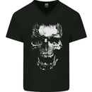 Skull White Mens V-Neck Cotton T-Shirt Black