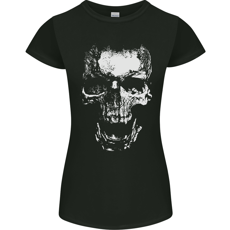 Skull White Womens Petite Cut T-Shirt Black