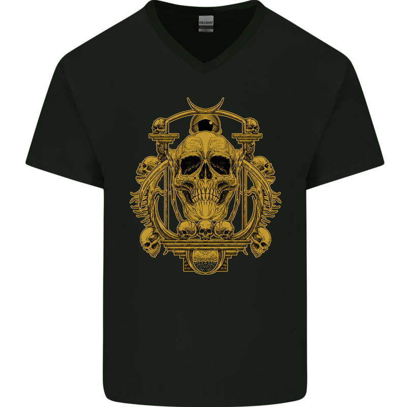 Skull of the Ages Mens V-Neck Cotton T-Shirt Black