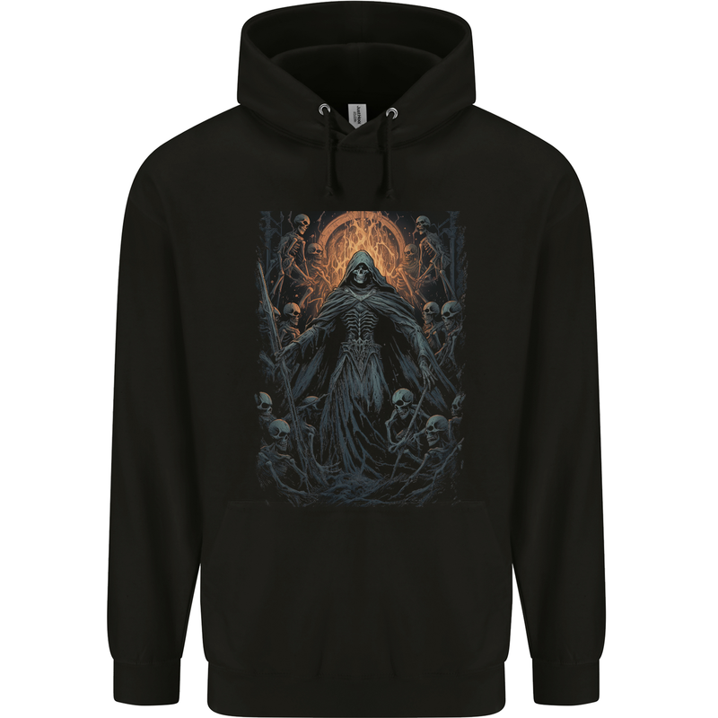 Skulls of Hell Grim Reaper Mens 80% Cotton Hoodie Black