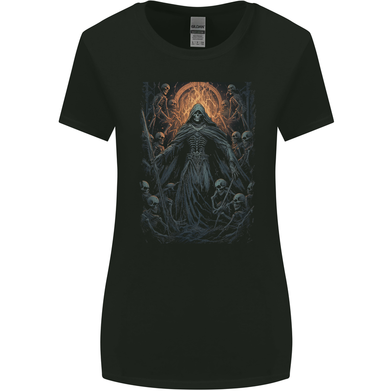 Skulls of Hell Grim Reaper Womens Wider Cut T-Shirt Black
