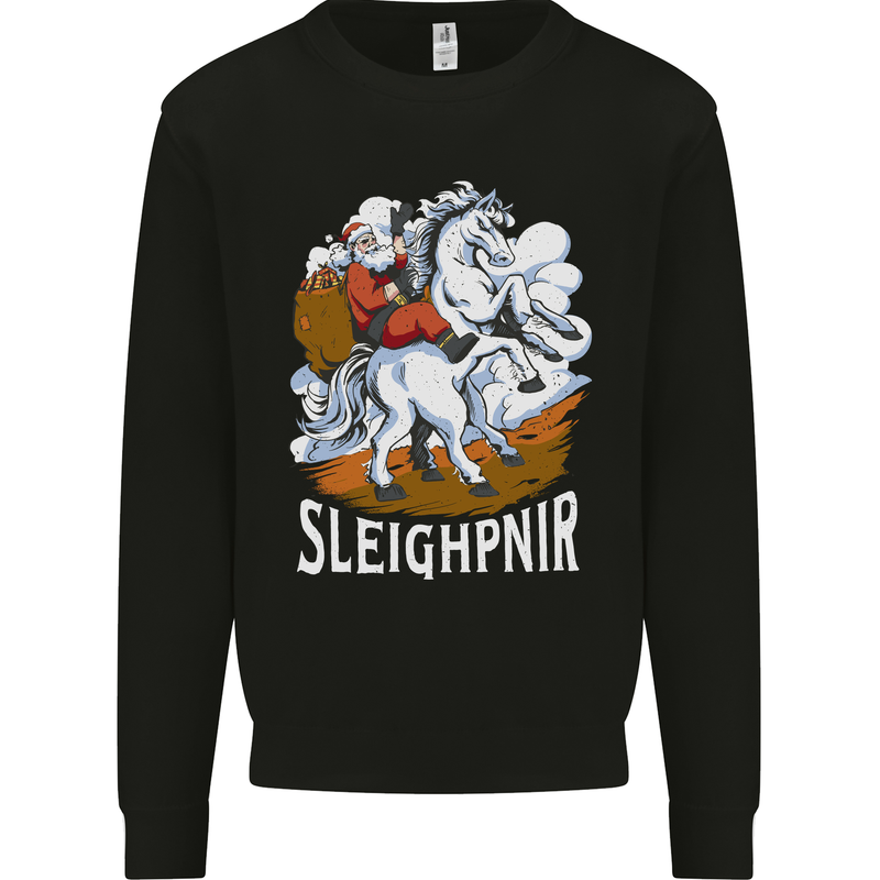 Sleighpnir Funny Viking Christmas Xmas Sleipnir Kids Sweatshirt Jumper Black