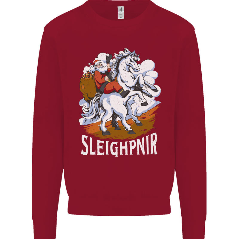 Sleighpnir Funny Viking Christmas Xmas Sleipnir Kids Sweatshirt Jumper Red