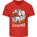 Sleighpnir Funny Viking Christmas Xmas Sleipnir Mens V-Neck Cotton T-Shirt Red