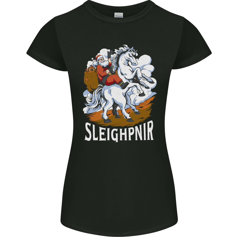 Sleighpnir Funny Viking Christmas Xmas Sleipnir Womens Petite Cut T-Shirt Black
