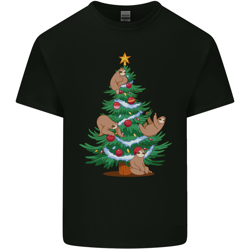 Sloth Christmas Tree Xmas Kids T-Shirt Childrens Black