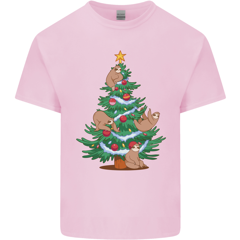 Sloth Christmas Tree Xmas Kids T-Shirt Childrens Light Pink