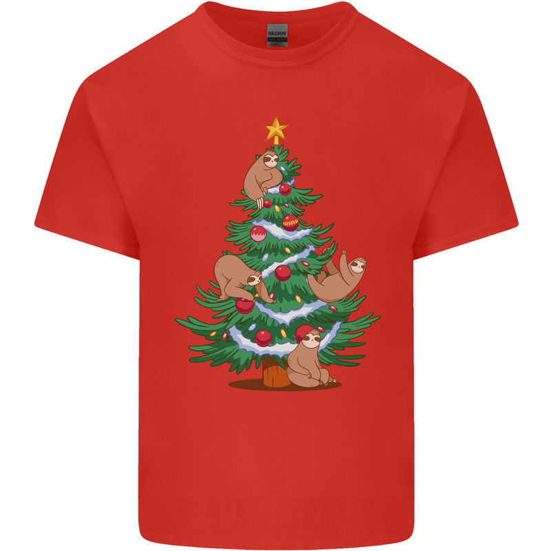 Sloth Christmas Tree Xmas Kids T-Shirt Childrens Red