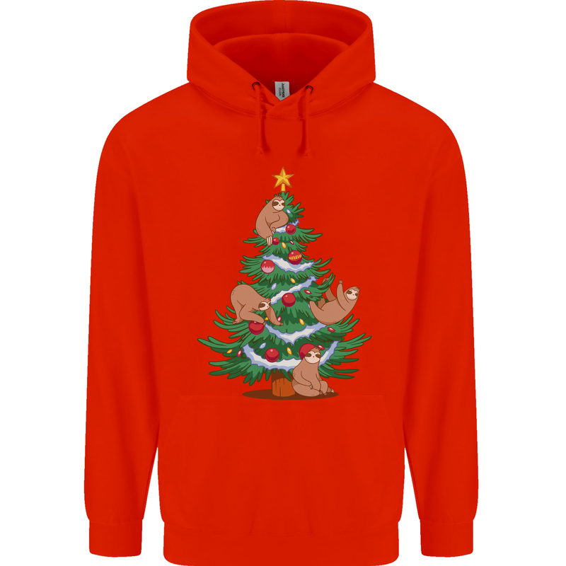 Sloth Christmas Tree Xmas Mens 80% Cotton Hoodie Bright Red