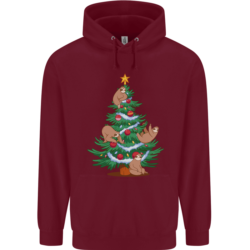 Sloth Christmas Tree Xmas Mens 80% Cotton Hoodie Maroon