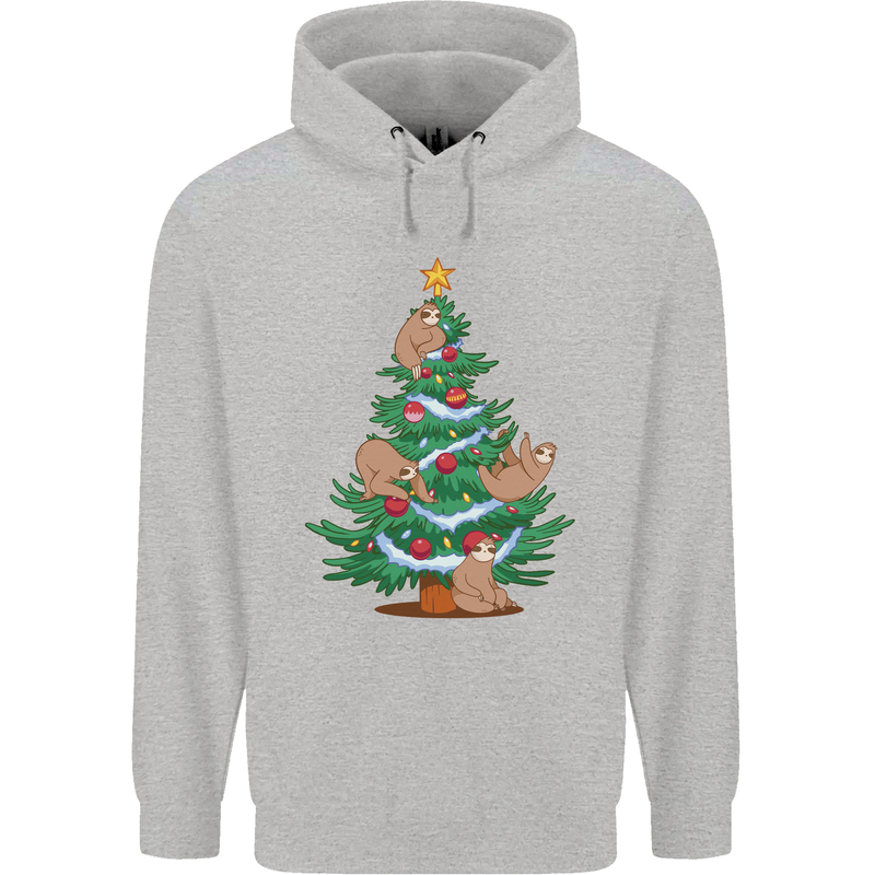 Sloth Christmas Tree Xmas Mens 80% Cotton Hoodie Sports Grey