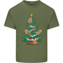 Sloth Christmas Tree Xmas Mens Cotton T-Shirt Tee Top Military Green