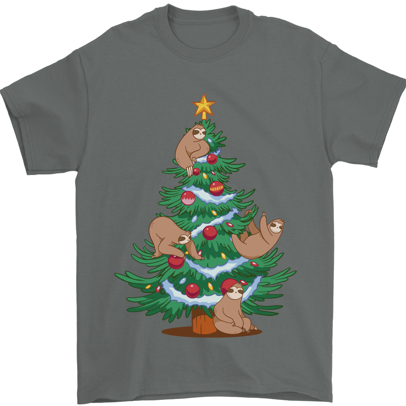 Sloth Christmas Tree Xmas Mens T-Shirt 100% Cotton Charcoal
