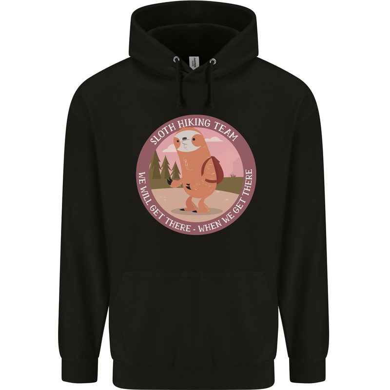 Sloth Hiking Team Funny Trekking Walking Childrens Kids Hoodie Black