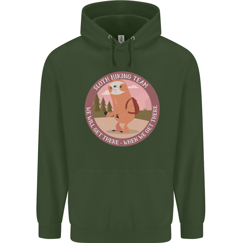 Sloth Hiking Team Funny Trekking Walking Childrens Kids Hoodie Forest Green