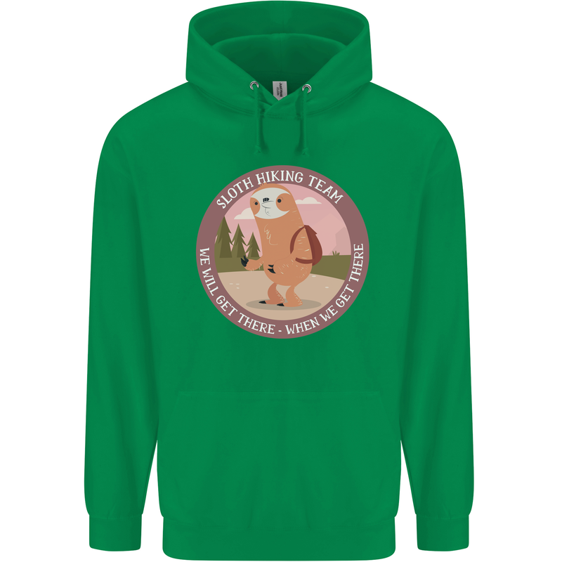 Sloth Hiking Team Funny Trekking Walking Childrens Kids Hoodie Irish Green