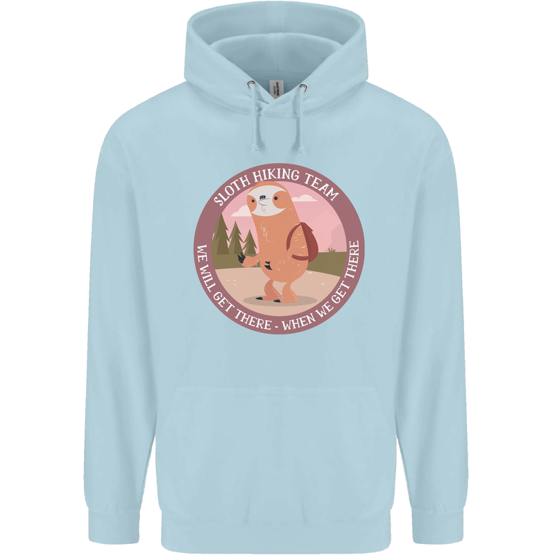 Sloth Hiking Team Funny Trekking Walking Childrens Kids Hoodie Light Blue