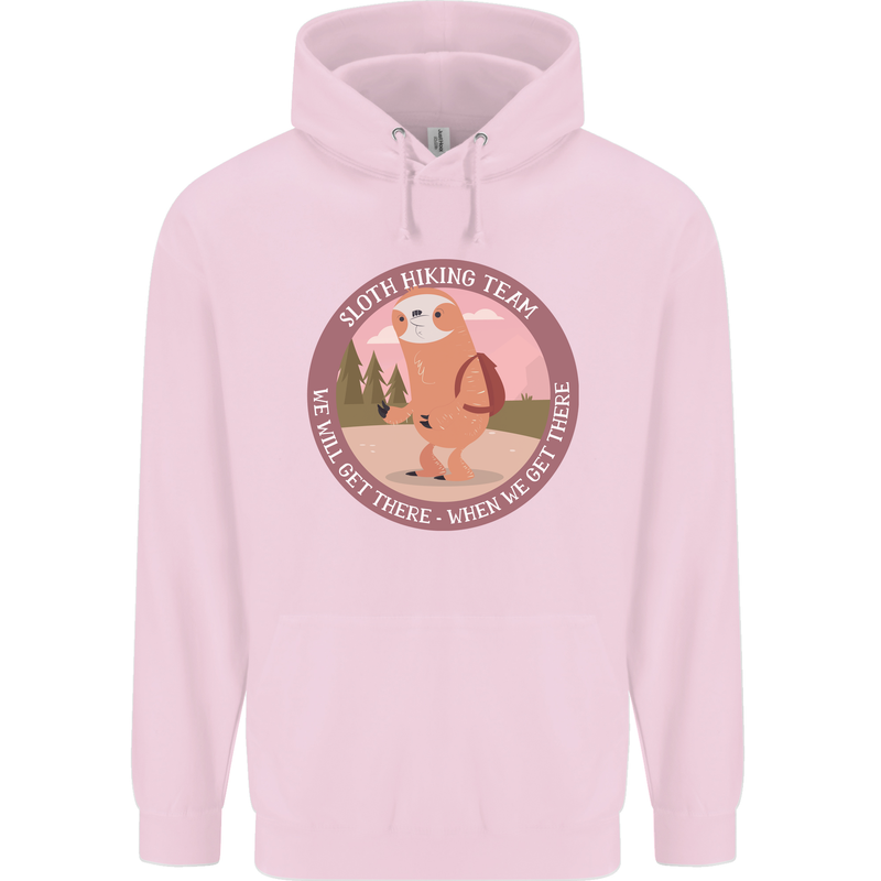 Sloth Hiking Team Funny Trekking Walking Childrens Kids Hoodie Light Pink