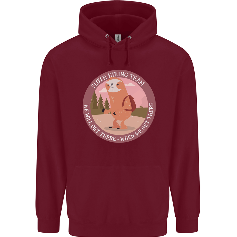 Sloth Hiking Team Funny Trekking Walking Childrens Kids Hoodie Maroon