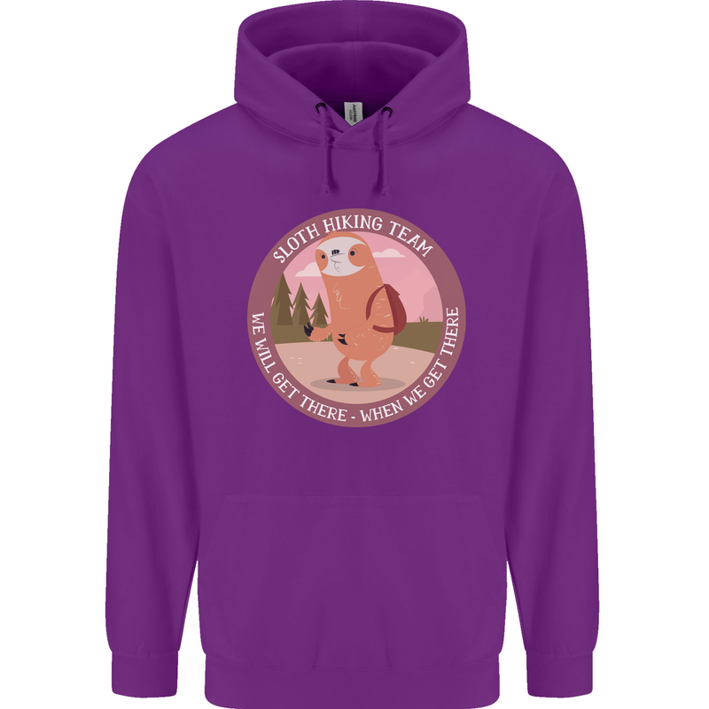 Sloth Hiking Team Funny Trekking Walking Childrens Kids Hoodie Purple