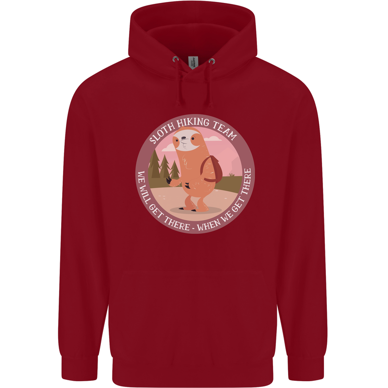 Sloth Hiking Team Funny Trekking Walking Childrens Kids Hoodie Red