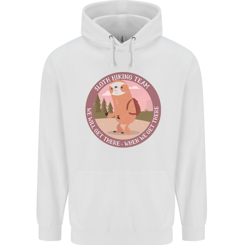 Sloth Hiking Team Funny Trekking Walking Childrens Kids Hoodie White