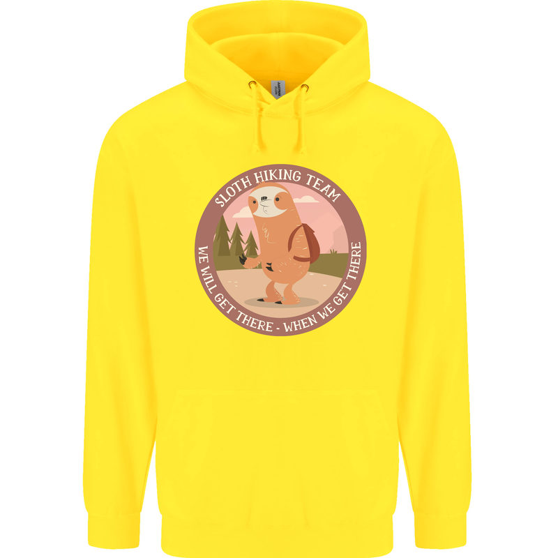 Sloth Hiking Team Funny Trekking Walking Childrens Kids Hoodie Yellow