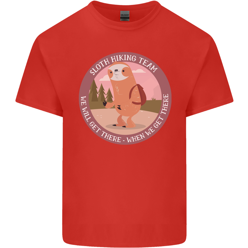 Sloth Hiking Team Funny Trekking Walking Kids T-Shirt Childrens Red