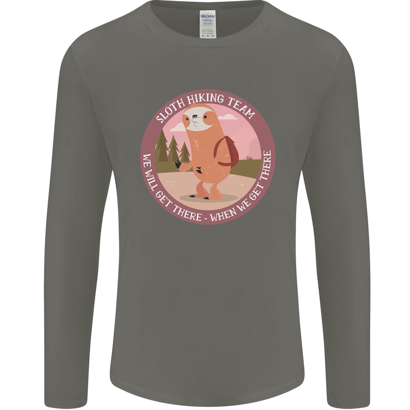 Sloth Hiking Team Funny Trekking Walking Mens Long Sleeve T-Shirt Charcoal