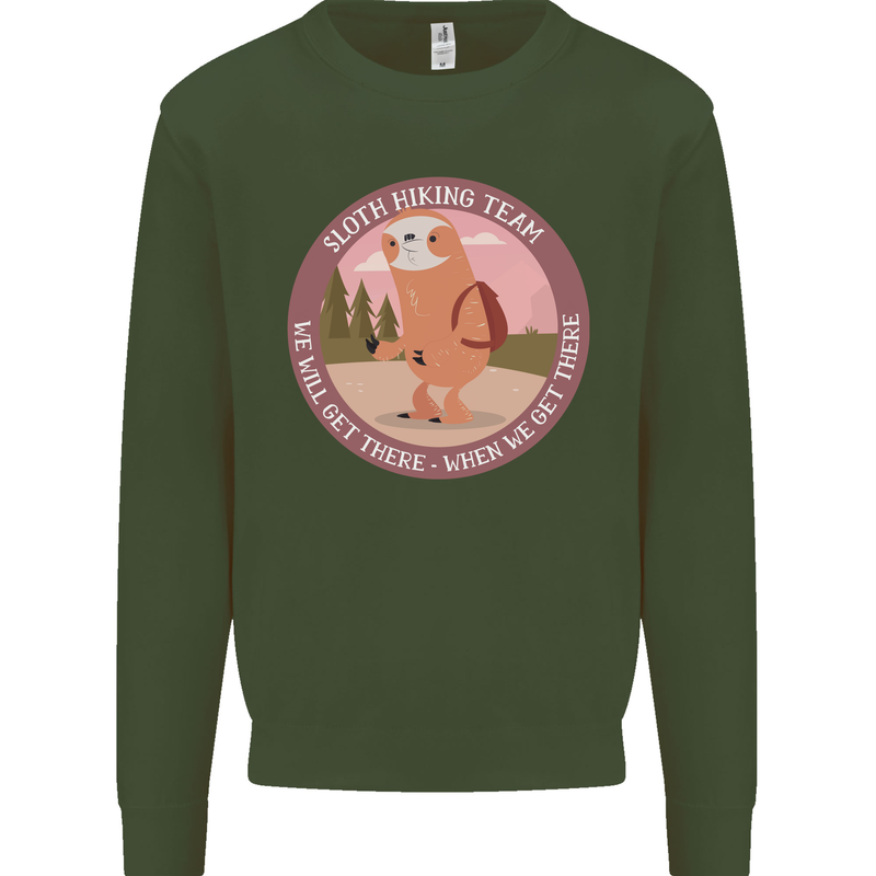 Sloth Hiking Team Funny Trekking Walking Mens Sweatshirt Jumper Forest Green